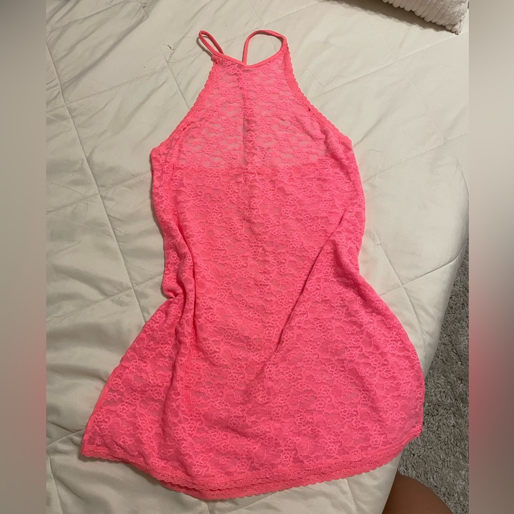 Neon pink lace nightie